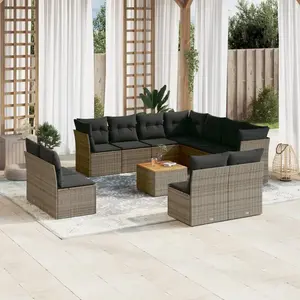 vidaXL Salon de jardin avec coussins 12 pcs gris résine tressée pas cher