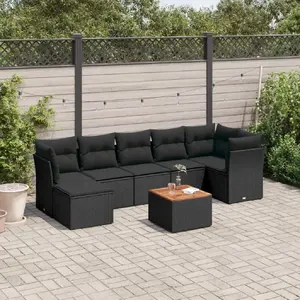 vidaXL Salon de jardin 8 pcs avec coussins noir résine tressée pas cher