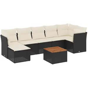 vidaXL Salon de jardin 8 pcs avec coussins noir résine tressée pas cher