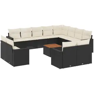 vidaXL Salon de jardin avec coussins 13 pcs noir résine tressée pas cher
