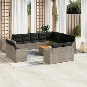vidaXL Salon de jardin avec coussins 13 pcs gris résine tressée pas cher