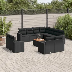 vidaXL Salon de jardin 12 pcs avec coussins noir résine tressée pas cher