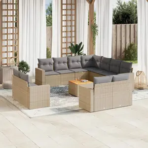 vidaXL Salon de jardin et coussins 12 pcs mélange beige résine tressée pas cher