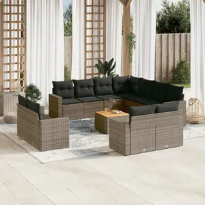 vidaXL Salon de jardin avec coussins 12 pcs gris résine tressée pas cher