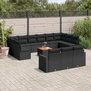 vidaXL Salon de jardin avec coussins 14 pcs noir résine tressée pas cher
