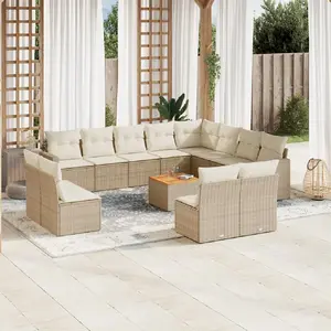 vidaXL Salon de jardin avec coussins 13 pcs beige résine tressée pas cher