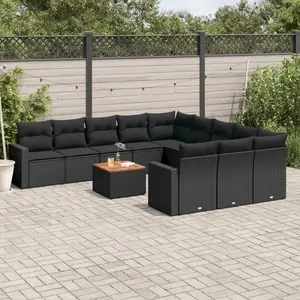 vidaXL Salon de jardin 12 pcs avec coussins noir résine tressée pas cher