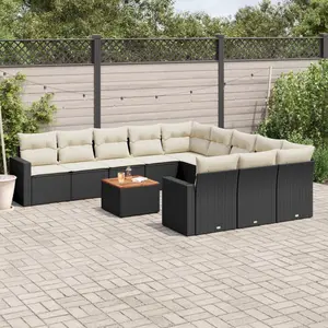 vidaXL Salon de jardin 12 pcs avec coussins noir résine tressée pas cher