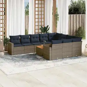 vidaXL Salon de jardin 11 pcs avec coussins gris résine tressée pas cher