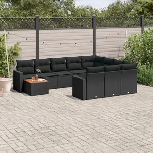 vidaXL Salon de jardin 11 pcs avec coussins noir résine tressée pas cher