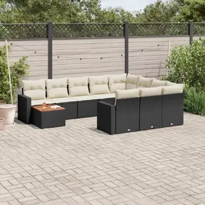vidaXL Salon de jardin 11 pcs avec coussins noir résine tressée pas cher