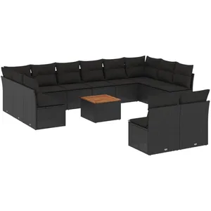 vidaXL Salon de jardin avec coussins 13 pcs noir résine tressée pas cher