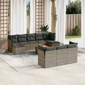 vidaXL Salon de jardin 11 pcs avec coussins gris résine tressée pas cher
