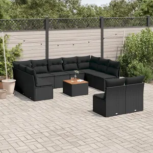 vidaXL Salon de jardin 12 pcs avec coussins noir résine tressée pas cher