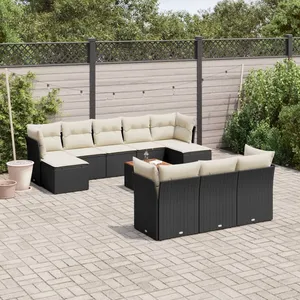 vidaXL Salon de jardin 11 pcs avec coussins noir résine tressée pas cher