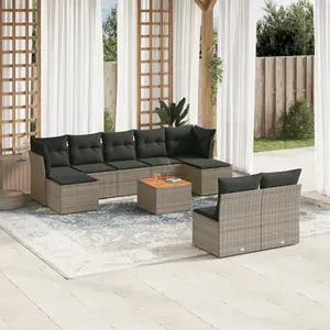 vidaXL Salon de jardin avec coussins 10 pcs gris résine tressée pas cher