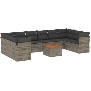 vidaXL Salon de jardin 11 pcs avec coussins gris résine tressée pas cher