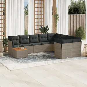 vidaXL Salon de jardin avec coussins 10 pcs gris résine tressée pas cher
