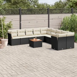 vidaXL Salon de jardin 11 pcs avec coussins noir résine tressée pas cher