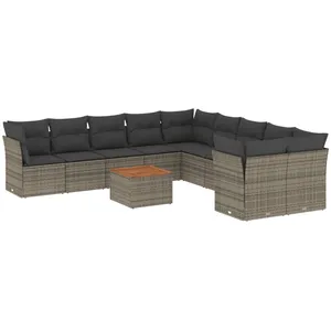 vidaXL Salon de jardin 11 pcs avec coussins gris résine tressée pas cher