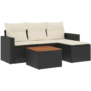 vidaXL Salon de jardin 5 pcs avec coussins noir résine tressée pas cher