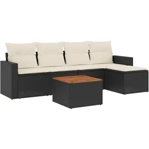 vidaXL Salon de jardin 6 pcs avec coussins noir résine tressée pas cher