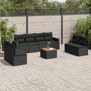 vidaXL Salon de jardin 9 pcs avec coussins noir résine tressée pas cher