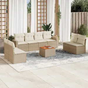 vidaXL Salon de jardin avec coussins 9 pcs beige résine tressée pas cher