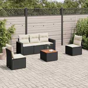 vidaXL Salon de jardin 6 pcs avec coussins noir résine tressée pas cher