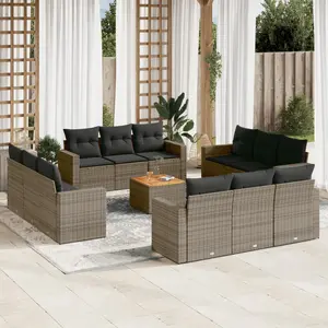 vidaXL Salon de jardin avec coussins 13 pcs gris résine tressée pas cher