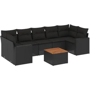 vidaXL Salon de jardin 8 pcs avec coussins noir résine tressée pas cher