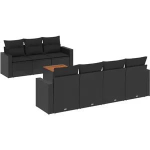 vidaXL Salon de jardin 8 pcs avec coussins noir résine tressée pas cher