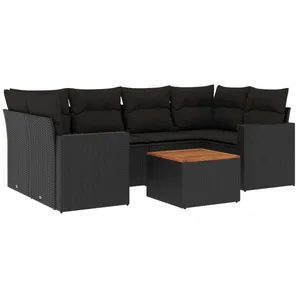 vidaXL Salon de jardin 7 pcs avec coussins noir résine tressée pas cher