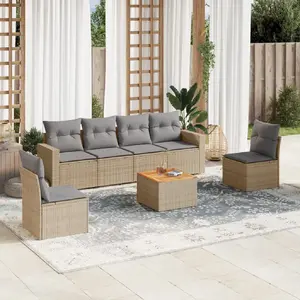 vidaXL Salon de jardin avec coussins 7pcs mélange beige résine tressée pas cher