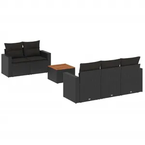 vidaXL Salon de jardin 6 pcs avec coussins noir résine tressée pas cher
