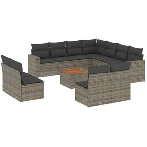vidaXL Salon de jardin avec coussins 12 pcs gris résine tressée pas cher
