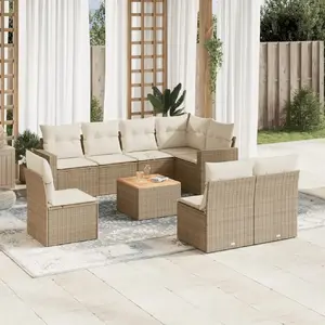 vidaXL Salon de jardin avec coussins 9 pcs beige résine tressée pas cher