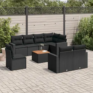 vidaXL Salon de jardin 9 pcs avec coussins noir résine tressée pas cher