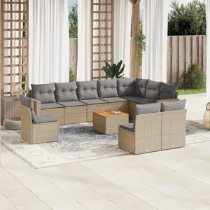 vidaXL Salon de jardin et coussins 11 pcs mélange beige résine tressée pas cher