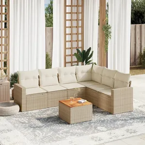 vidaXL Salon de jardin avec coussins 7 pcs beige résine tressée pas cher