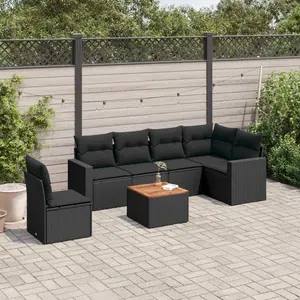 vidaXL Salon de jardin 7 pcs avec coussins noir résine tressée pas cher
