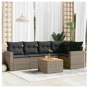 vidaXL Salon de jardin 6 pcs avec coussins gris résine tressée pas cher