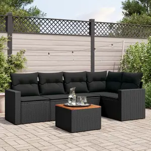 vidaXL Salon de jardin 6 pcs avec coussins noir résine tressée pas cher
