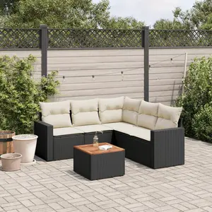 vidaXL Salon de jardin 6 pcs avec coussins noir résine tressée pas cher