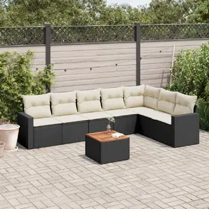 vidaXL Salon de jardin 8 pcs avec coussins noir résine tressée pas cher