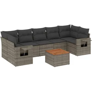 vidaXL Salon de jardin 8 pcs avec coussins gris résine tressée pas cher