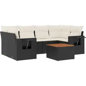 vidaXL Salon de jardin 7 pcs avec coussins noir résine tressée pas cher