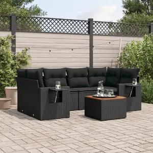 vidaXL Salon de jardin 7 pcs avec coussins noir résine tressée pas cher