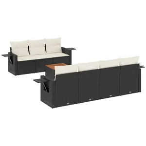 vidaXL Salon de jardin 8 pcs avec coussins noir résine tressée pas cher