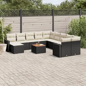 vidaXL Salon de jardin 12 pcs avec coussins noir résine tressée pas cher
